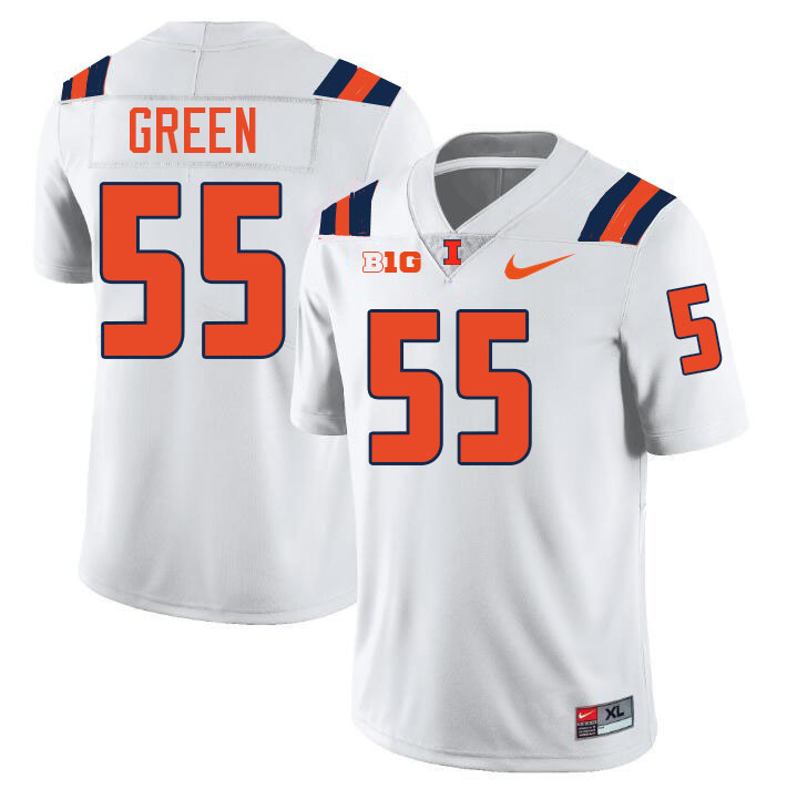 #55 Kendrick Green Illinois Fighting Illini Football Jersey,Uniforms-White